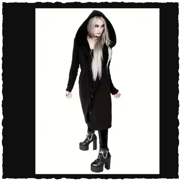 New Warm Black oversized "Into the Wild" Hoodie coat with pockets - Picture 1 of 11